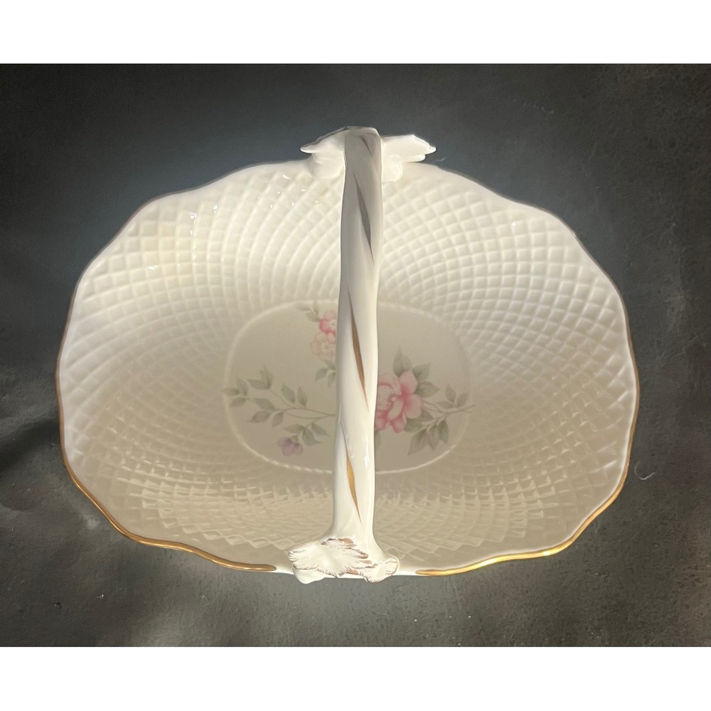 Mikasa Bone China Remembrance Handle Basket Bowl Pink Roses Gold Trim B2120